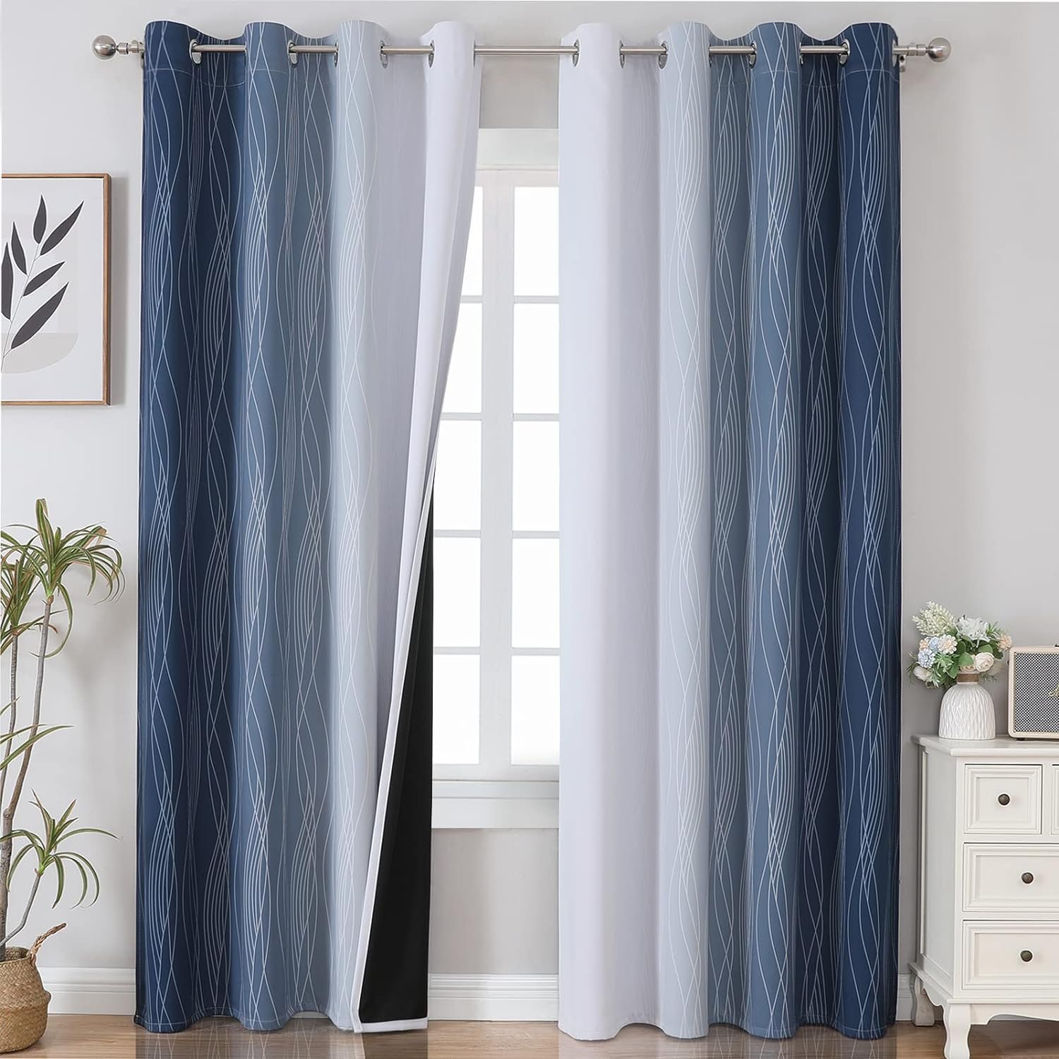 Ombre Style Blackout Door Panels, Full Privacy Thermal Door Covers for Living Rooms and Bedrooms, 52 x 84 Inch, 2 Panels